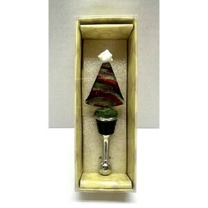 Blown Glass Christmas Tree Wine Stopper Green Red Mango Moon Holiday Party